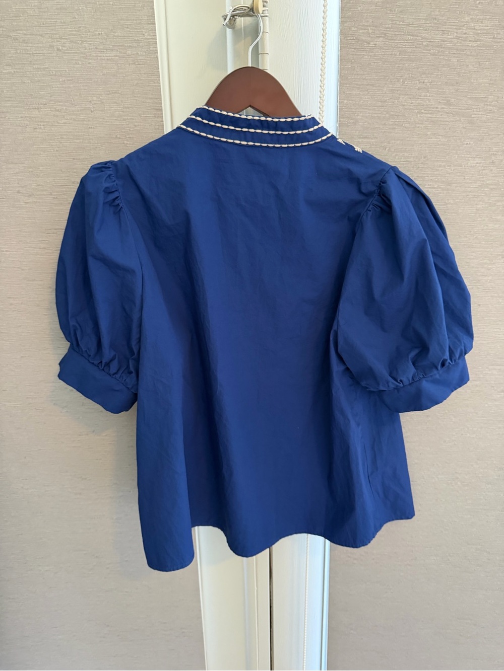 entro Royal Blue Puff-Sleeve Embroidered Henley Top - Picture 3 of 3